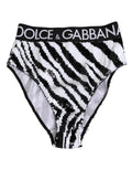 Culotte haute Dolce & Gabbana à rayures noires et blanches, sous-vêtements pour femme, vue de face.
