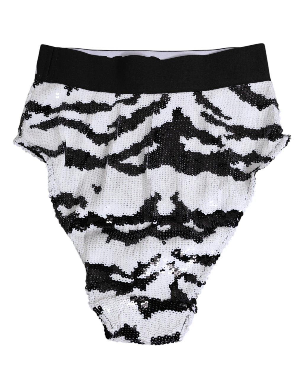 Culotte haute Dolce & Gabbana en sequins noirs et blancs, sous-vêtements élégants et sophistiqués en tissu brillant.