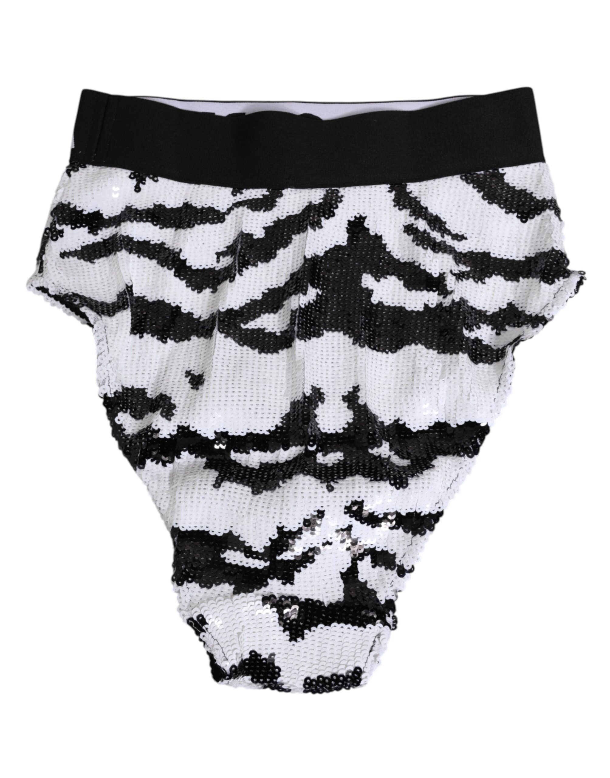 Culotte haute Dolce & Gabbana en sequins noirs et blancs, sous-vêtements élégants et sophistiqués en tissu brillant.