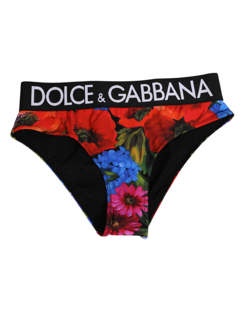 Culotte haute Dolce & Gabbana à imprimé floral noir, sous-vêtements élégants en coton avec taille haute et design sophistiqué.