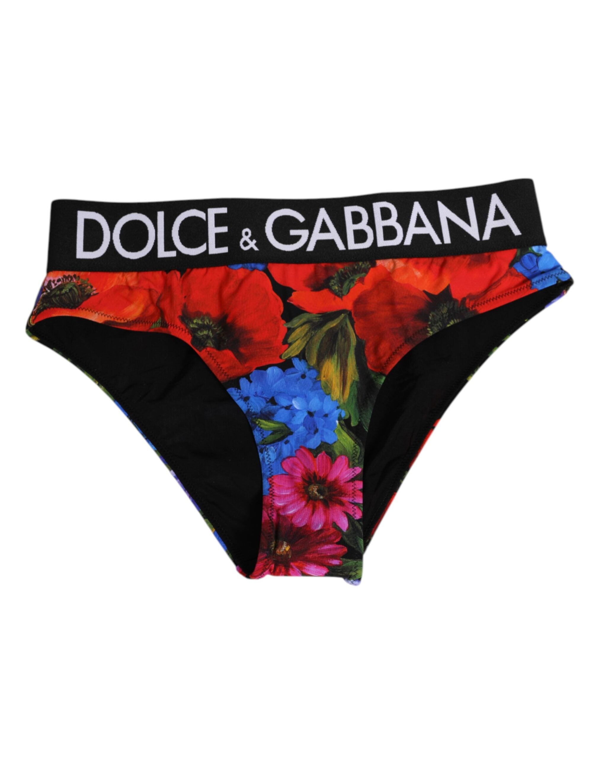 Culotte haute Dolce & Gabbana à imprimé floral noir, sous-vêtements élégants en coton avec taille haute et design sophistiqué.