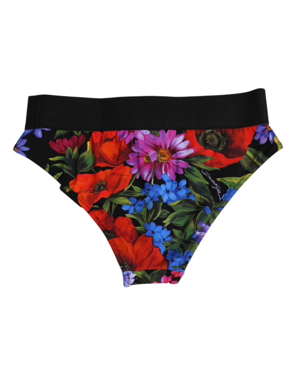 Culotte noire Dolce & Gabbana à imprimé floral, taille haute, sous-vêtements en satin élégant.