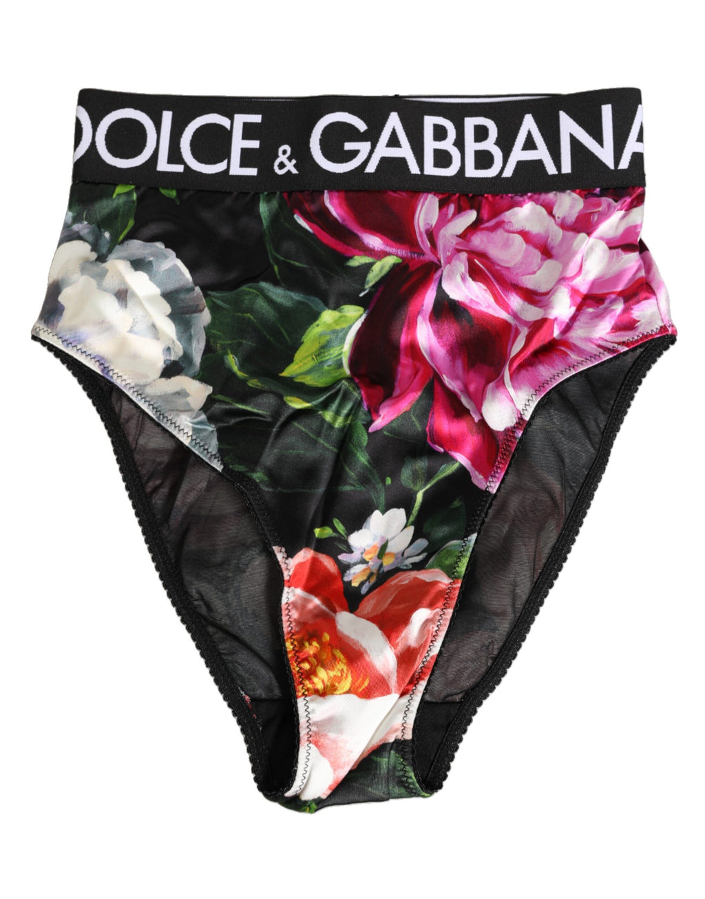 Culotte haute noire à imprimé floral Dolce & Gabbana, sous-vêtements féminins élégants, en tissu doux et confortable.
