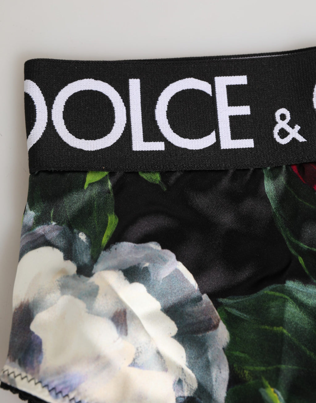 Culotte noire Dolce & Gabbana à imprimé floral, taille haute, sous-vêtements élégants et confortables.