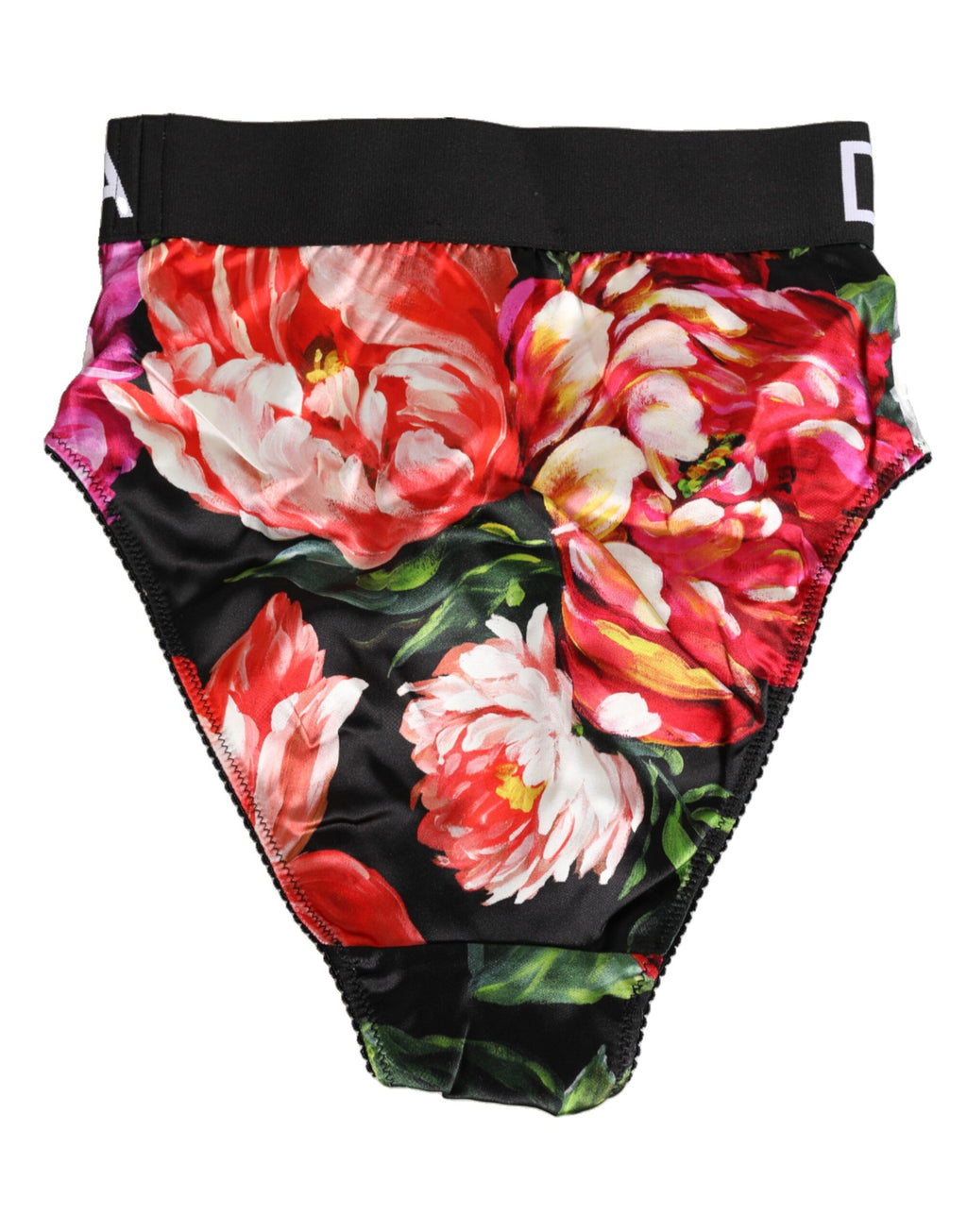 Culotte noire à fleurs Dolce & Gabbana, taille haute, sous-vêtements élégants en dentelle avec motif floral.