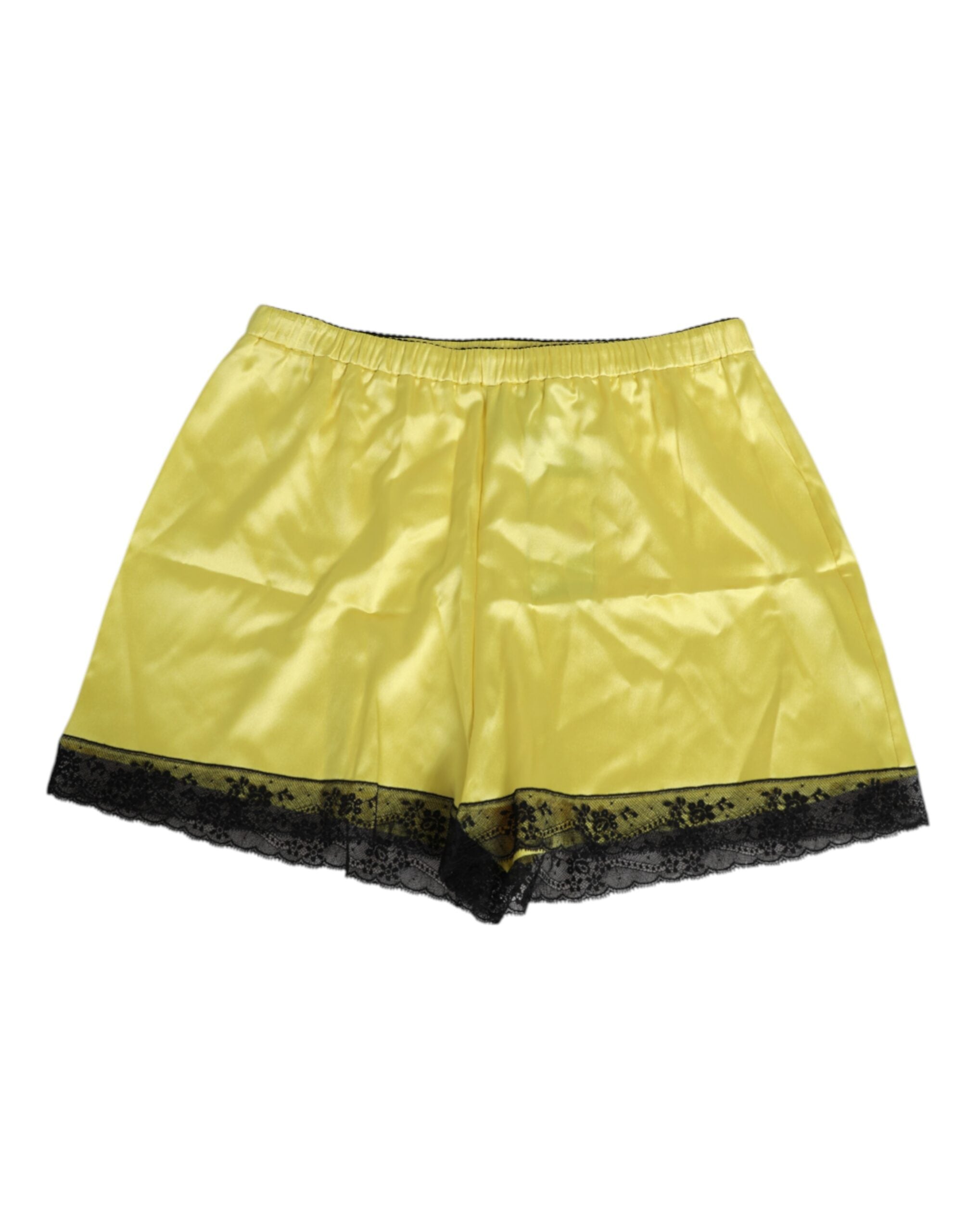 Sous-vêtements Dolce & Gabbana en satin de soie jaune, taille moyenne, shorts confortables et élégants pour femmes.