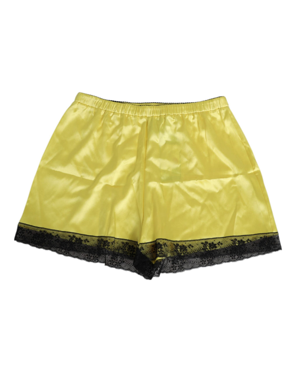 Shorts de lingerie en satin jaune Dolce & Gabbana, taille mi-haute, élégants et luxueux, en tissu soyeux.