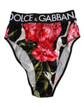 Culotte noire Dolce & Gabbana à imprimé floral, taille haute, en tissu doux et élégant.