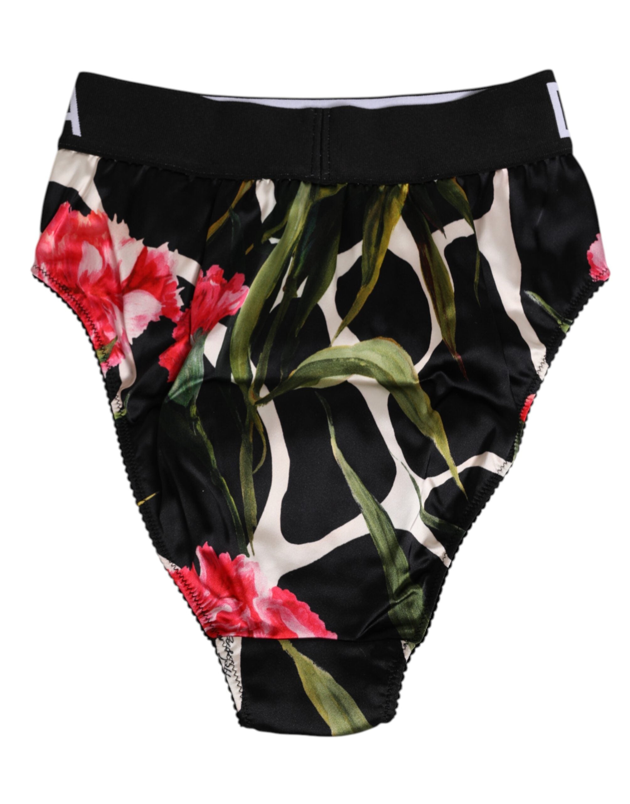 Culotte noire Dolce & Gabbana à imprimé floral, taille haute, sous-vêtements élégants et confortables.