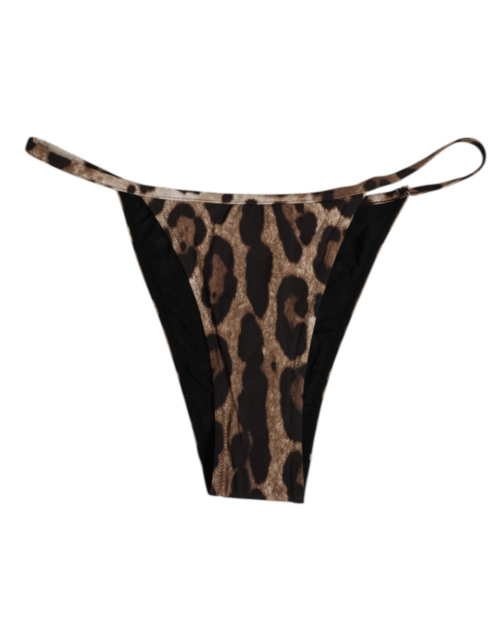 Culotte triangle tanga Dolce & Gabbana à motif léopard marron, sous-vêtement féminin élégant et confortable.