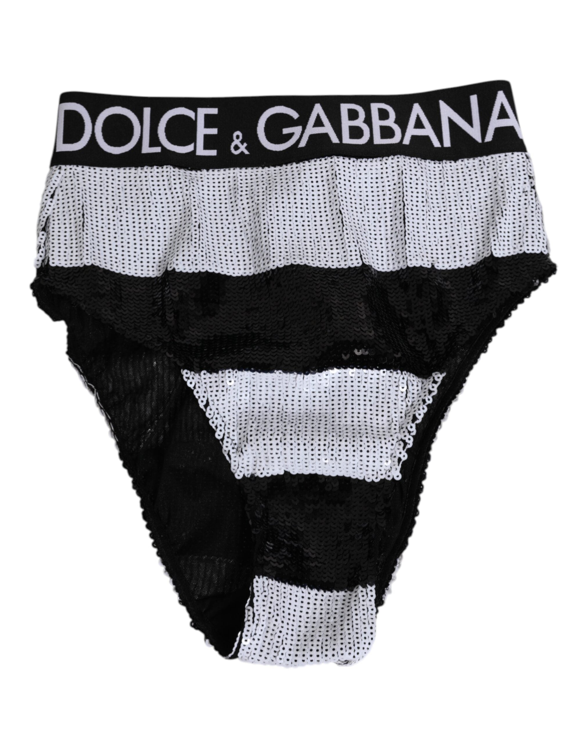 Culotte haute Dolce & Gabbana en sequins noirs et blancs, sous-vêtements élégants avec taille haute et détails brillants.