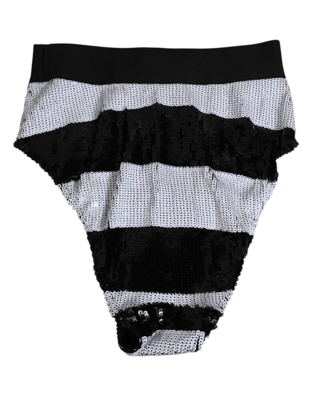 Culotte haute Dolce & Gabbana noire et blanche avec sequins, sous-vêtements élégants et brillants, vue de face.