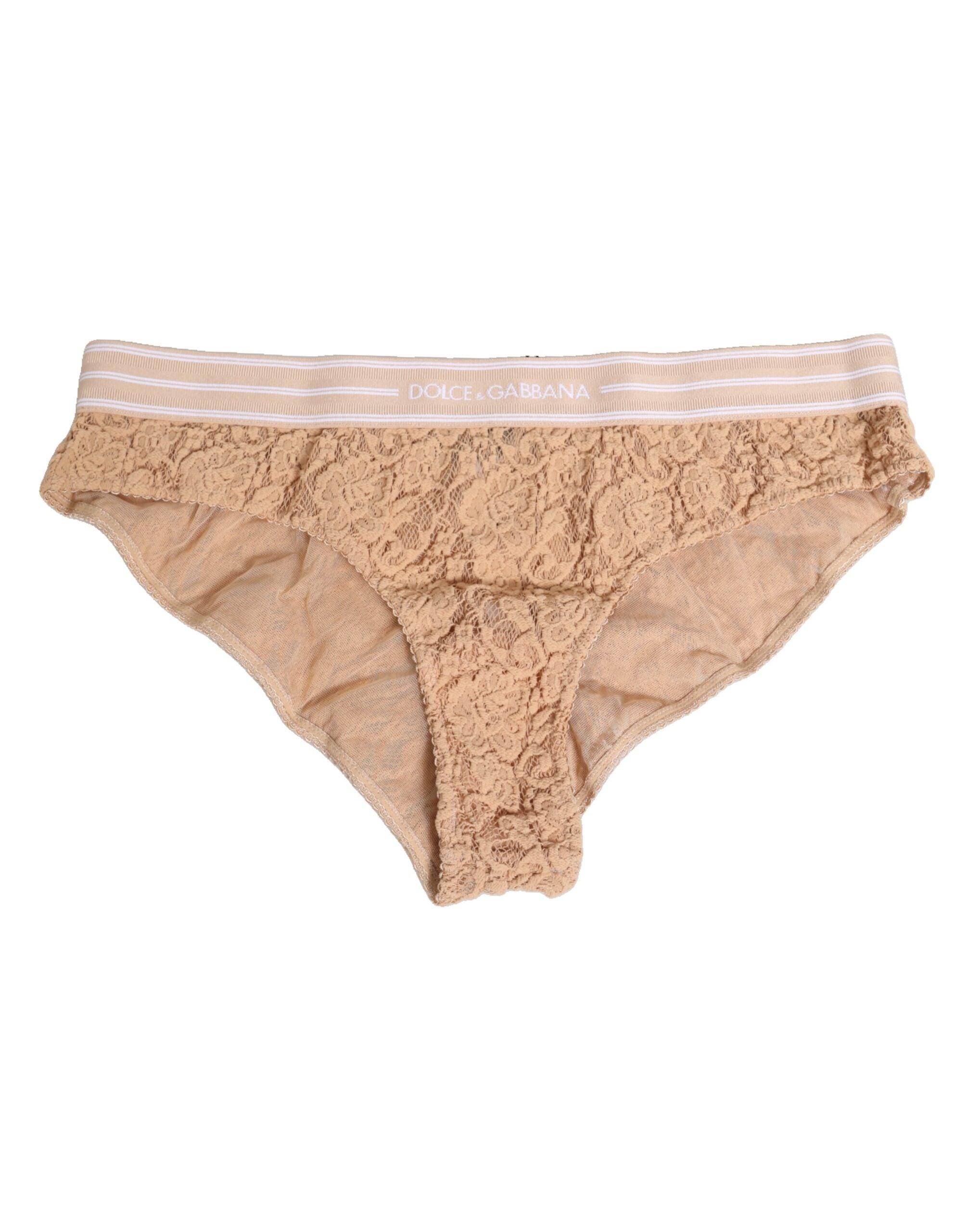 Culotte haute beige en dentelle et nylon de Dolce & Gabbana, lingerie élégante et confortable visible sur l’image.