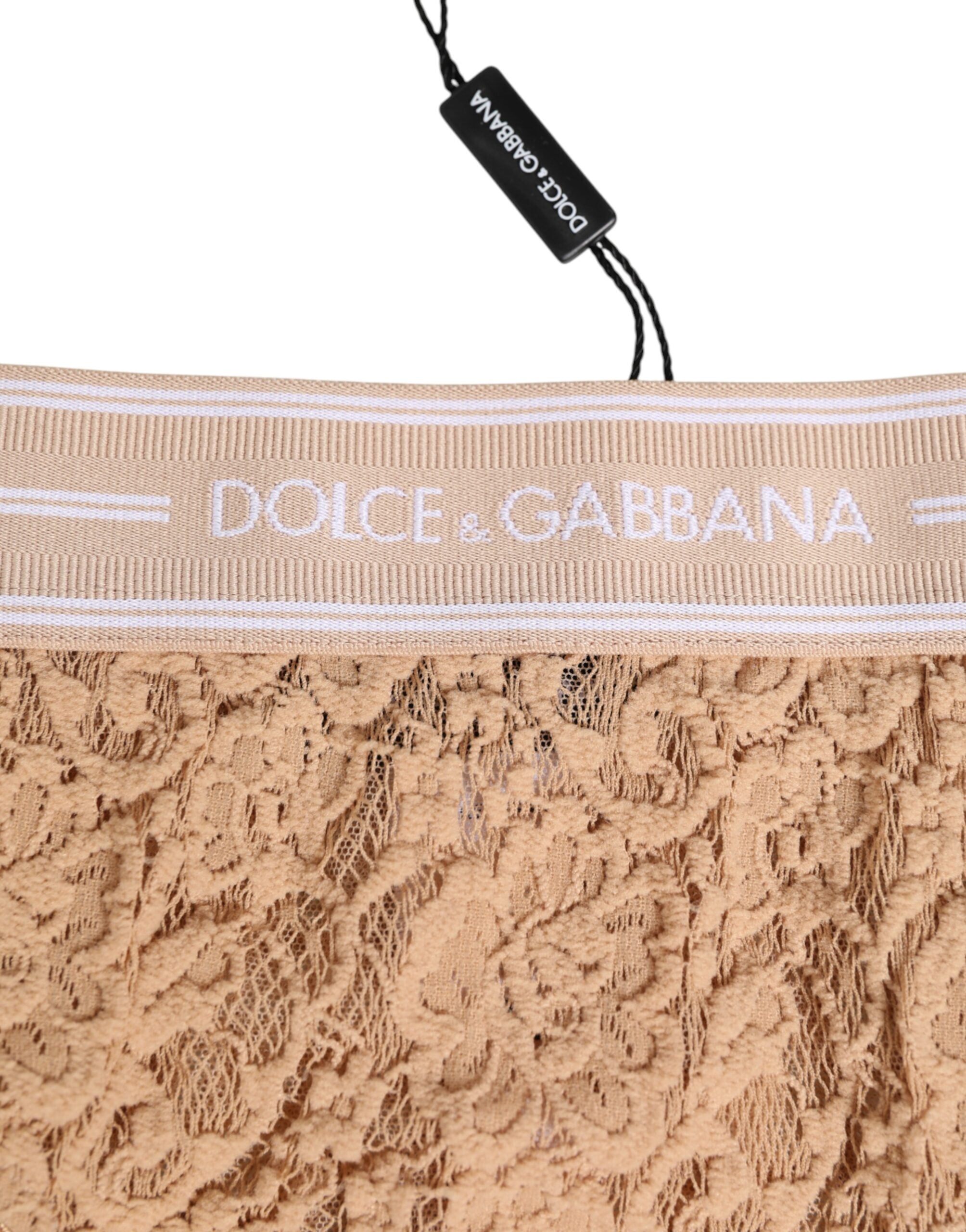 Culotte beige en dentelle et nylon Dolce & Gabbana, taille haute, sous-vêtements élégants et confortables.