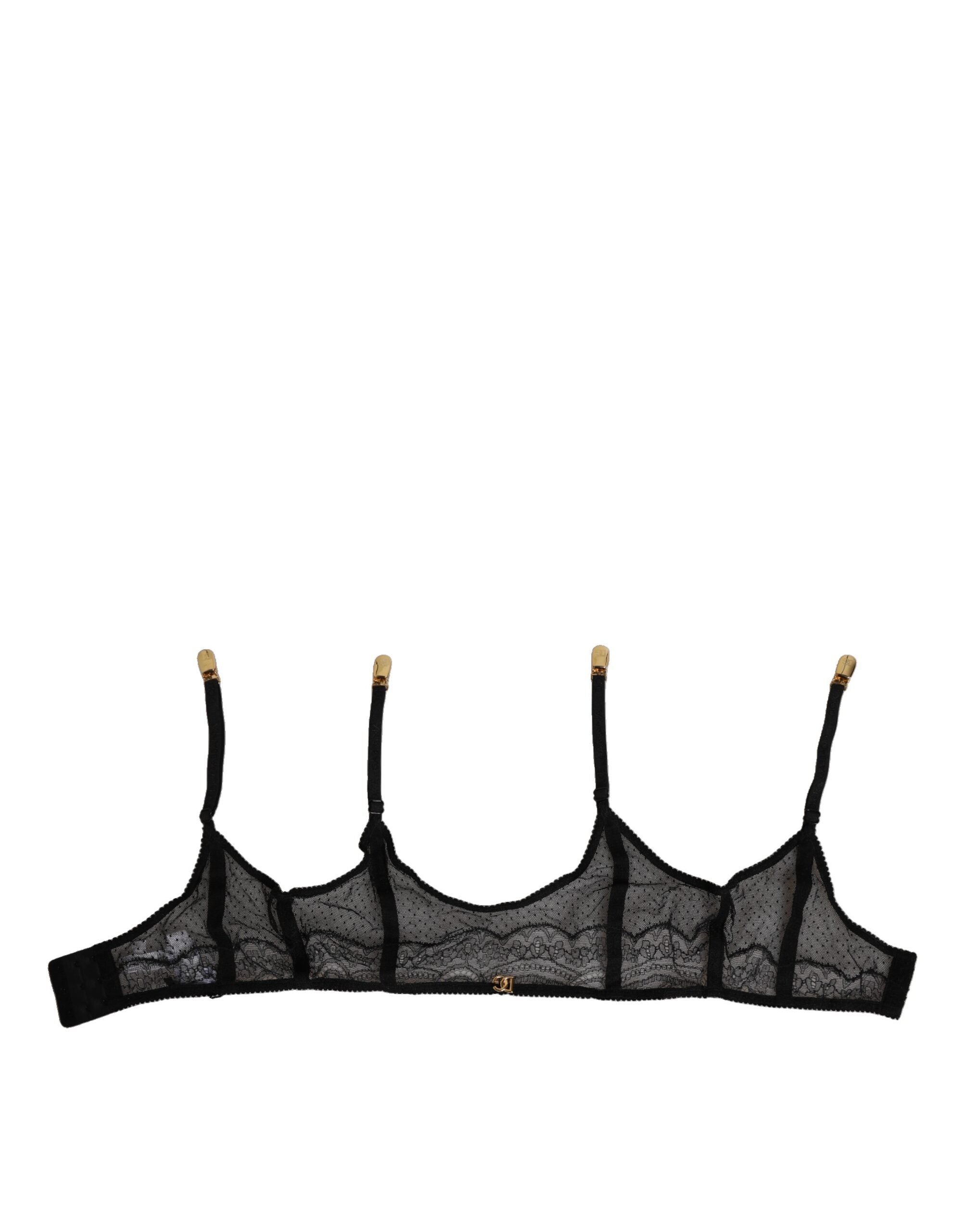 Ce porte-jarretelles noir en dentelle florale en nylon de Dolce & Gabbana, élégant et sophistiqué, visible sur l'image.