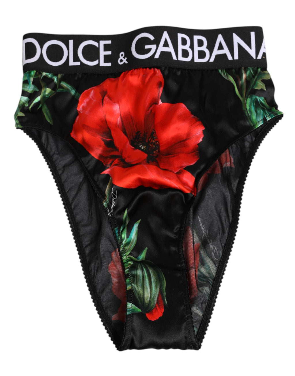 Culotte haute en soie noire à fleurs de Dolce & Gabbana, sous-vêtements élégants avec design floral sophistiqué.