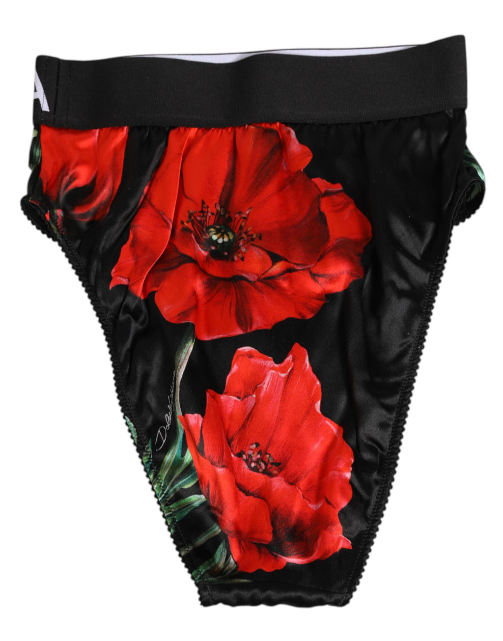 Culotte Dolce & Gabbana en soie noire à fleurs, taille haute, sous-vêtements élégants et confortables.