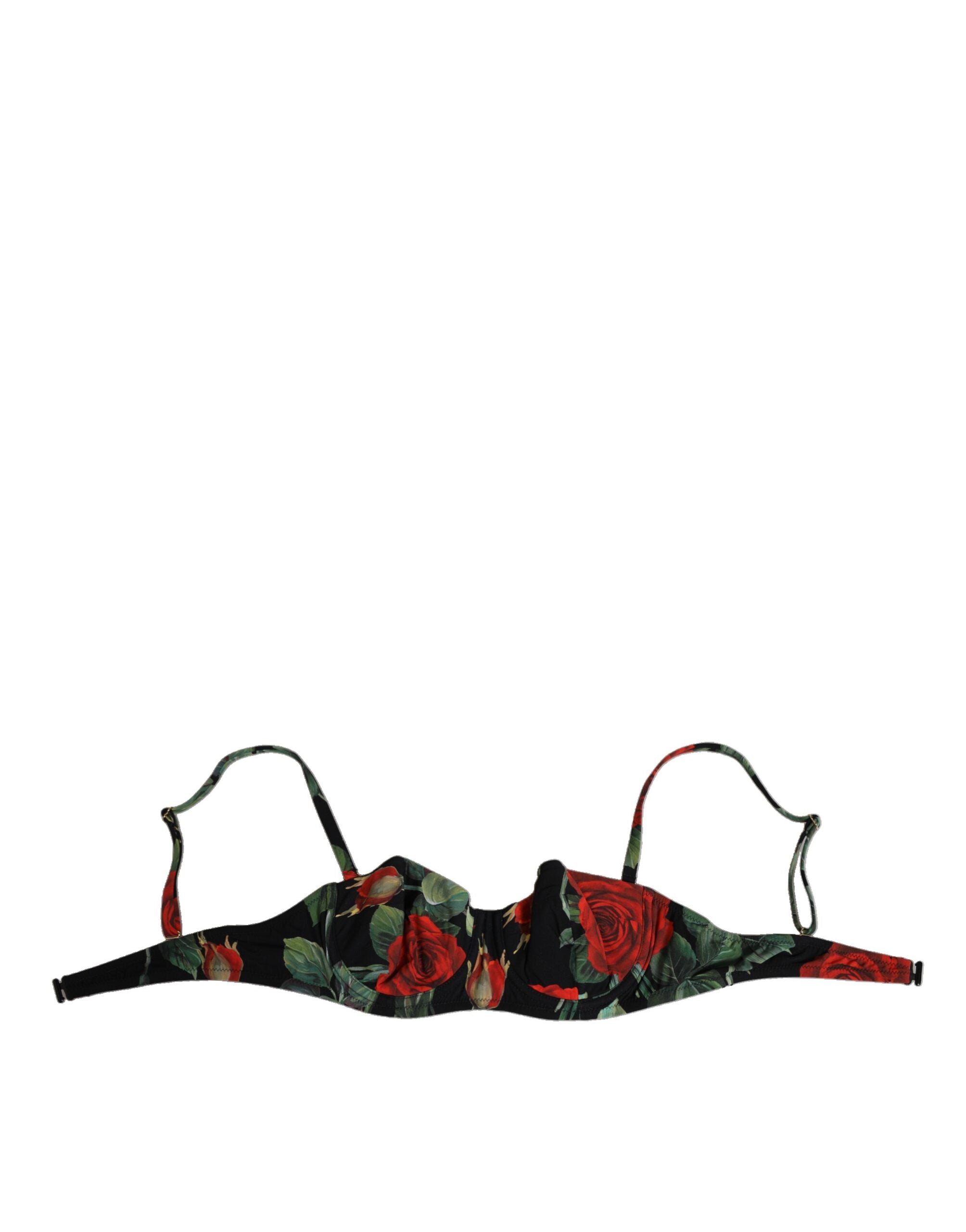 Soutien-gorge balconnet en nylon noir à fleurs de Dolce & Gabbana, rembourré et élégant, pour lingerie raffinée.
