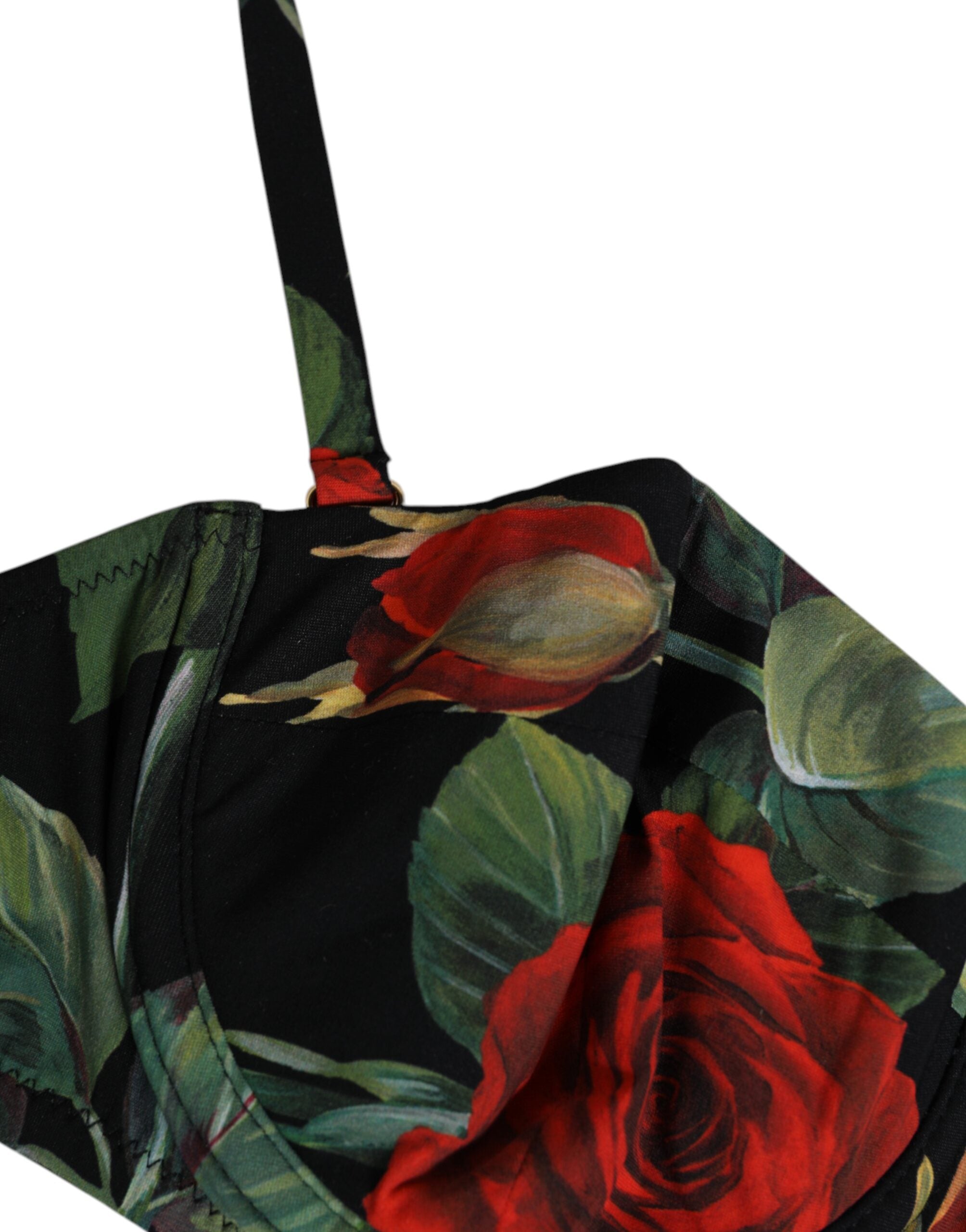 Soutien-gorge balconnet rembourré en nylon noir avec motif floral Dolce & Gabbana, lingerie élégante et raffinée.