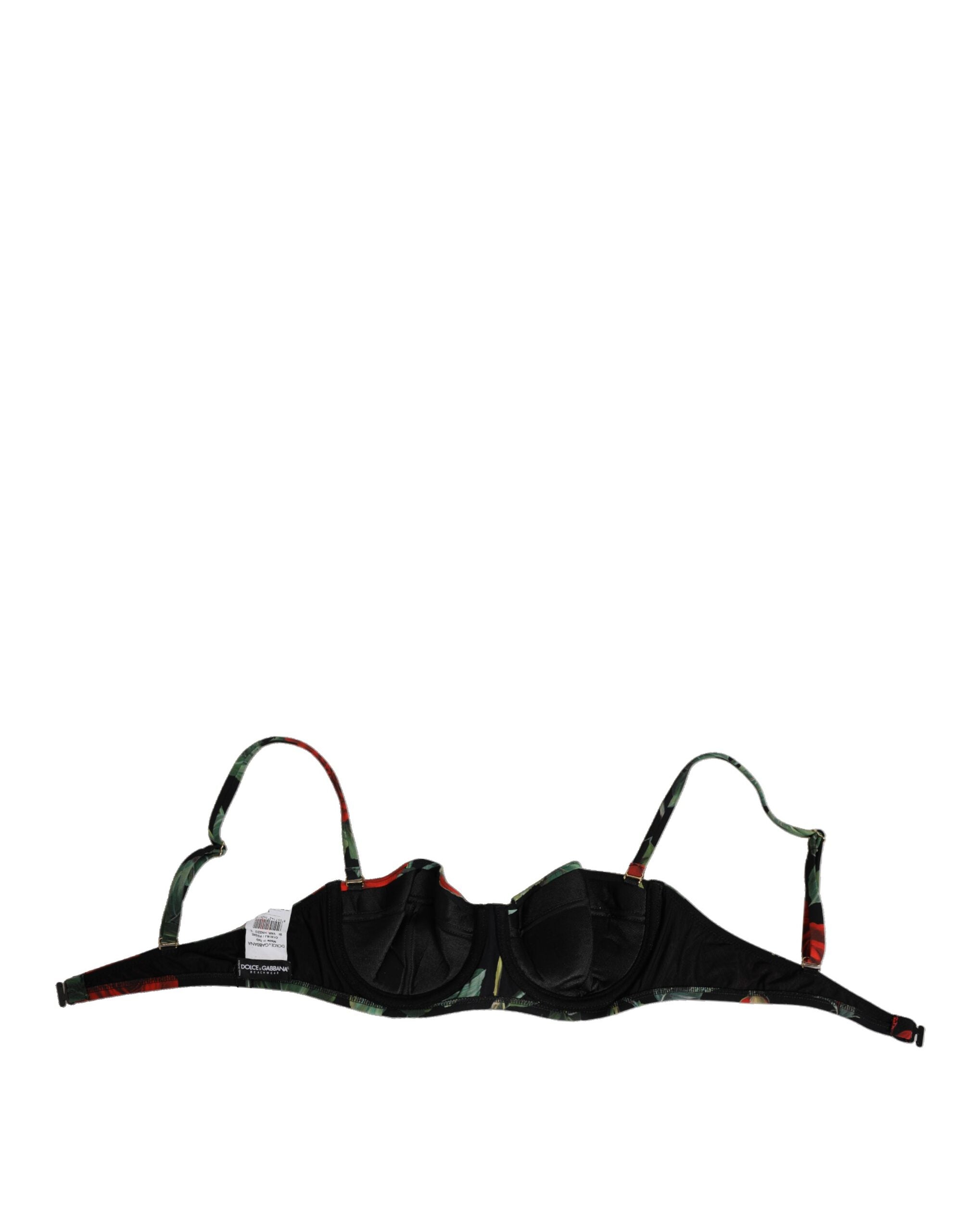 Soutien-gorge balconnet rembourré en nylon noir à fleurs Dolce & Gabbana, élégant et confortable, avec détails floraux.