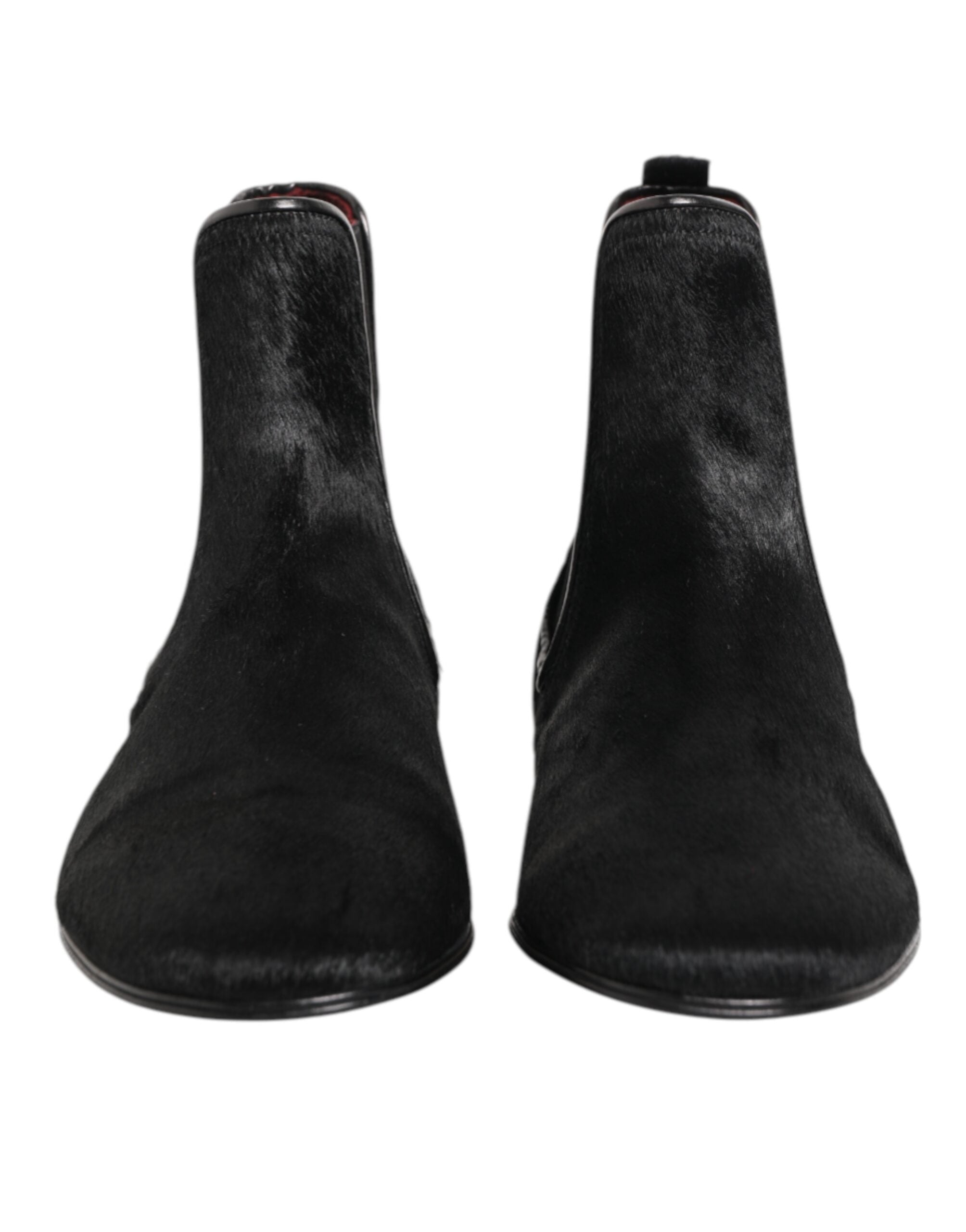 Chaussures Chelsea en cuir noir et fourrure de Dolce & Gabbana pour homme, élégantes et modernes.