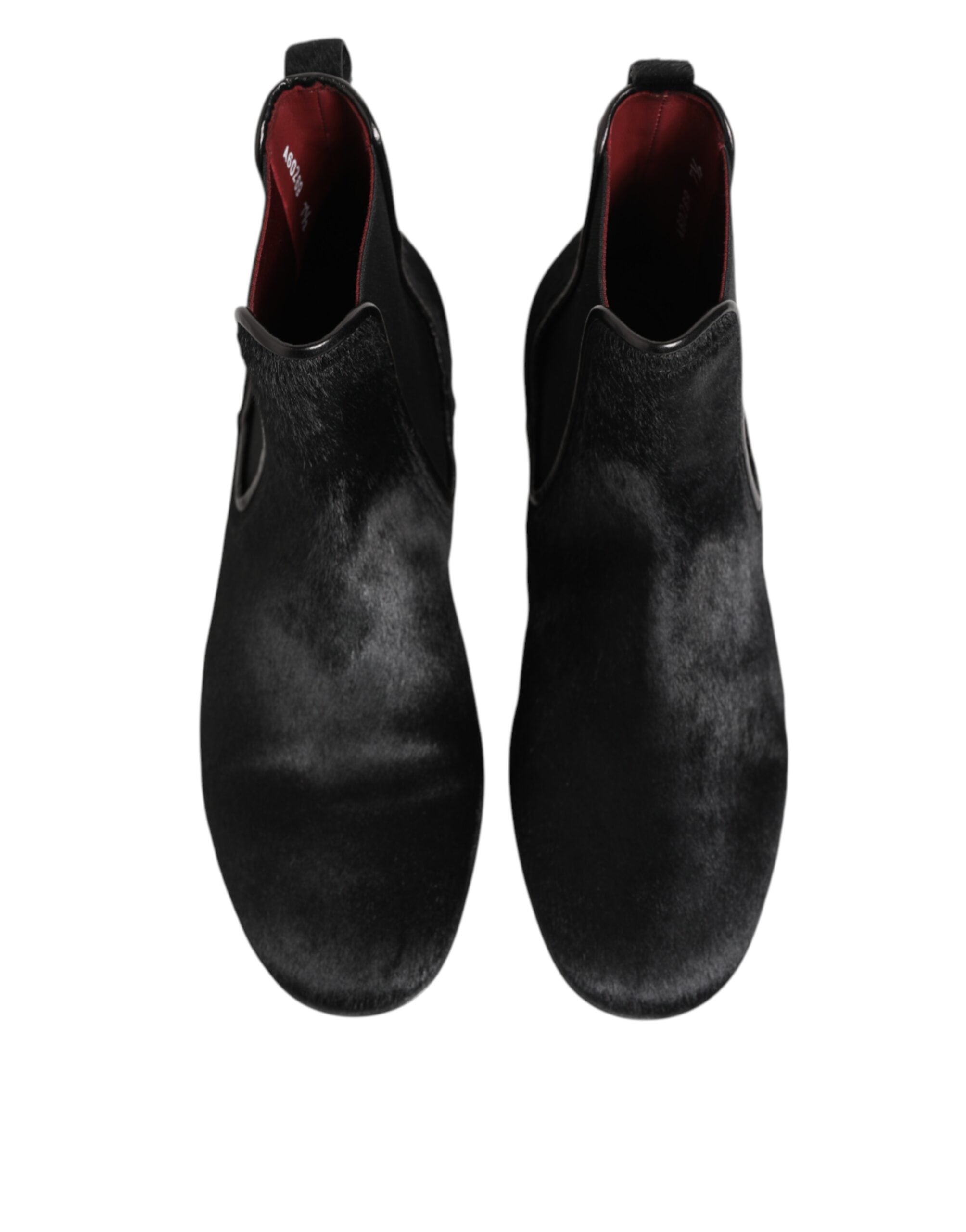 Chaussures Chelsea en cuir noir et fourrure de Dolce & Gabbana pour homme, style élégant et sophistiqué.