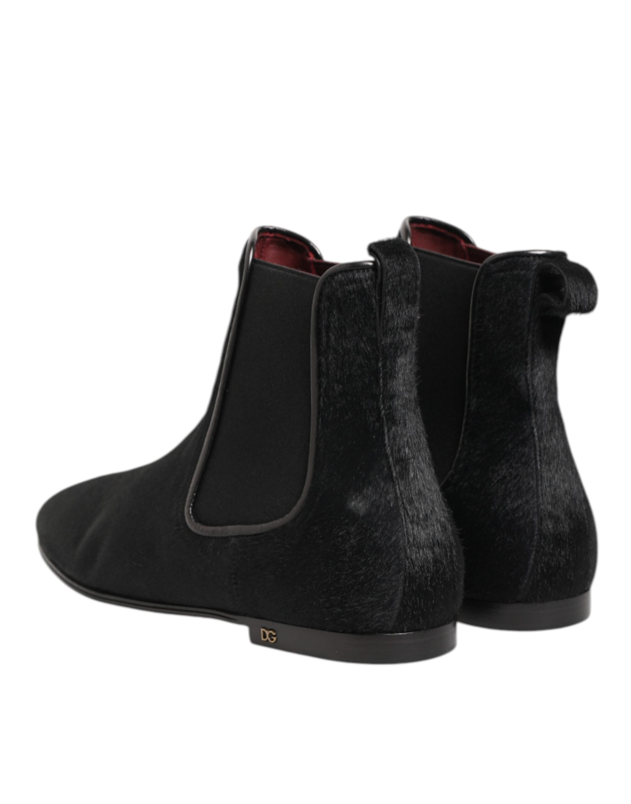 Chaussures Chelsea en cuir noir et fourrure de Dolce & Gabbana pour homme, bottines élégantes et modernes.
