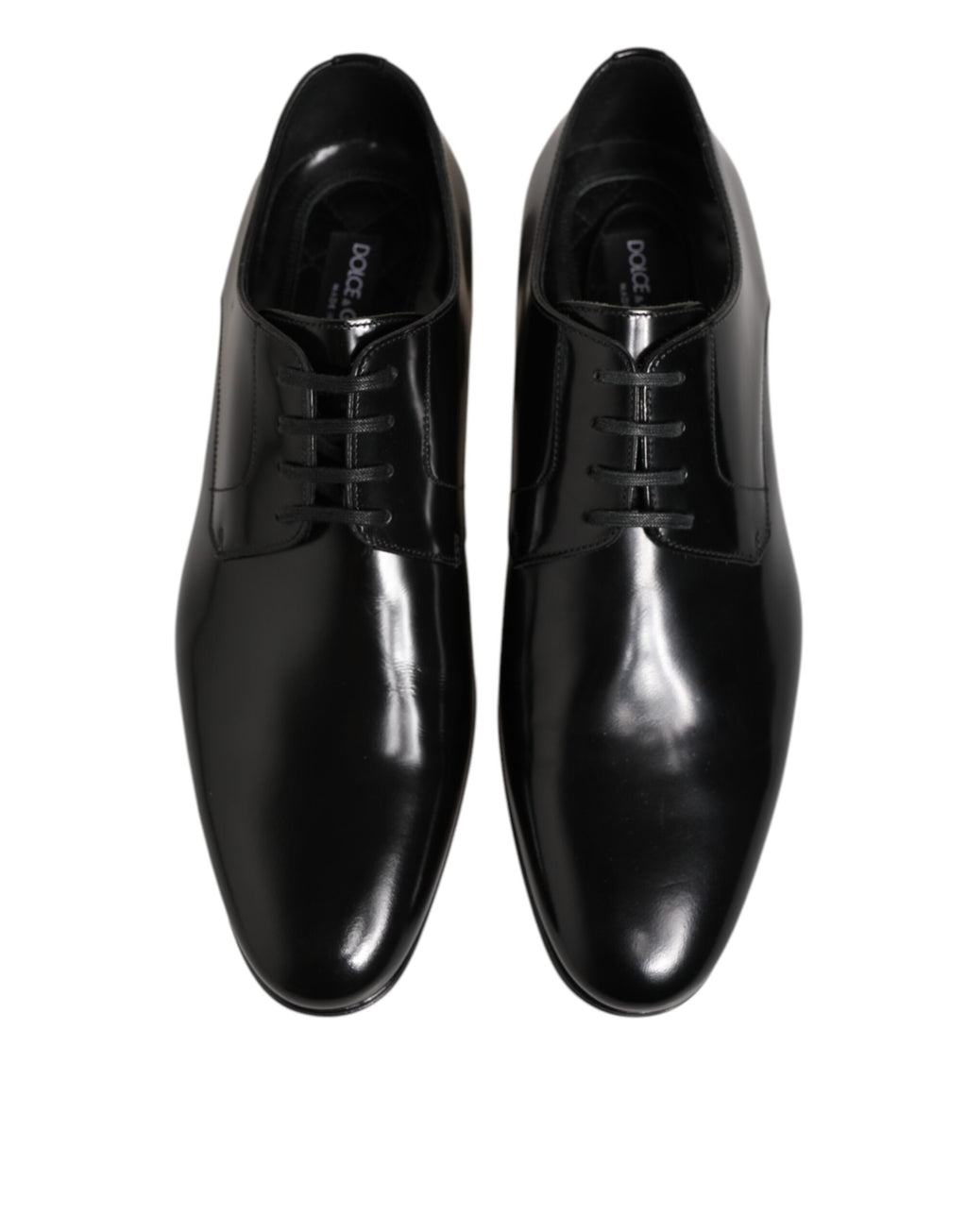 Chaussures Derby en cuir de veau noir de Dolce & Gabbana pour homme, élégantes et sophistiquées.