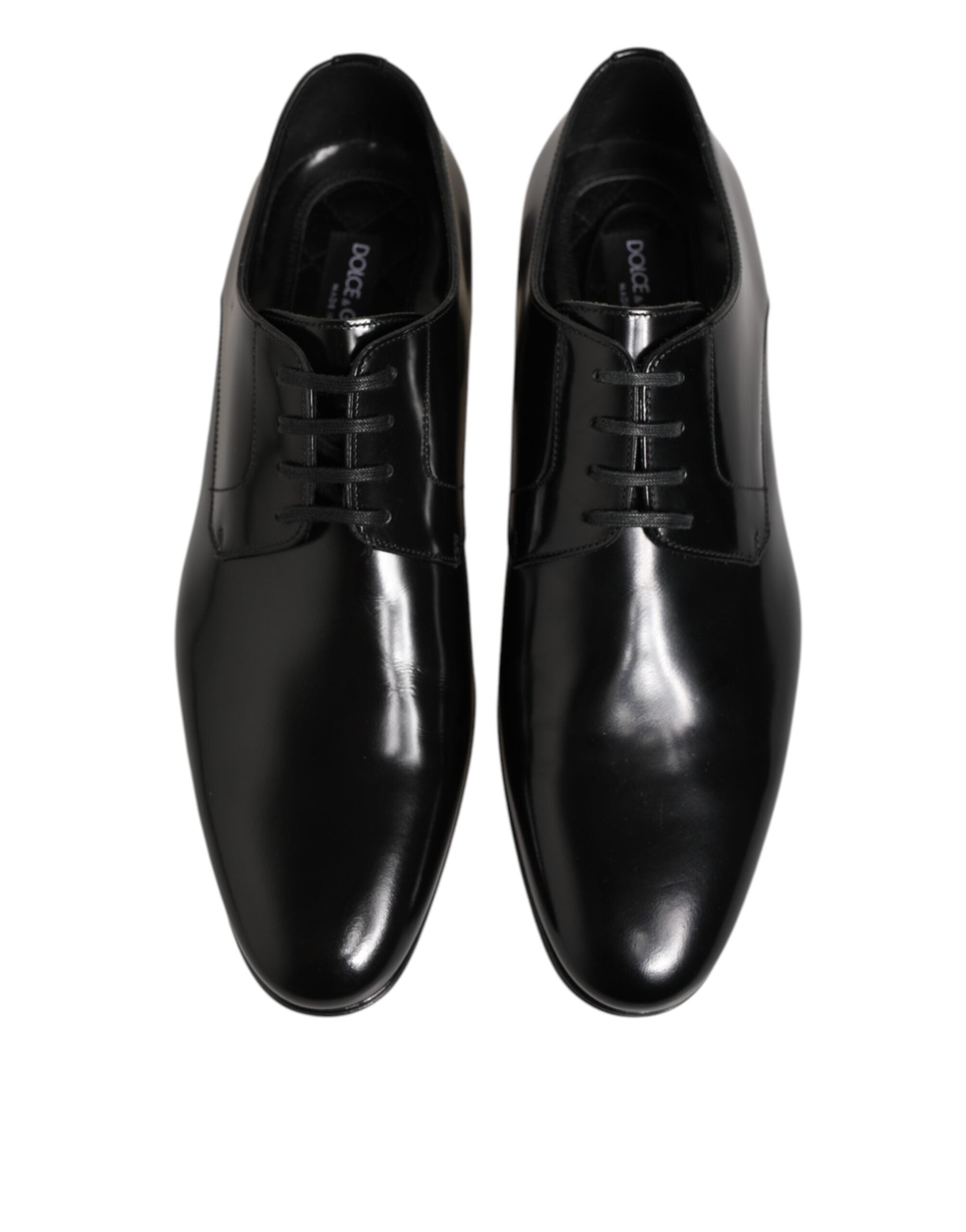 Chaussures Derby en cuir de veau noir de Dolce & Gabbana pour homme, élégantes et sophistiquées.