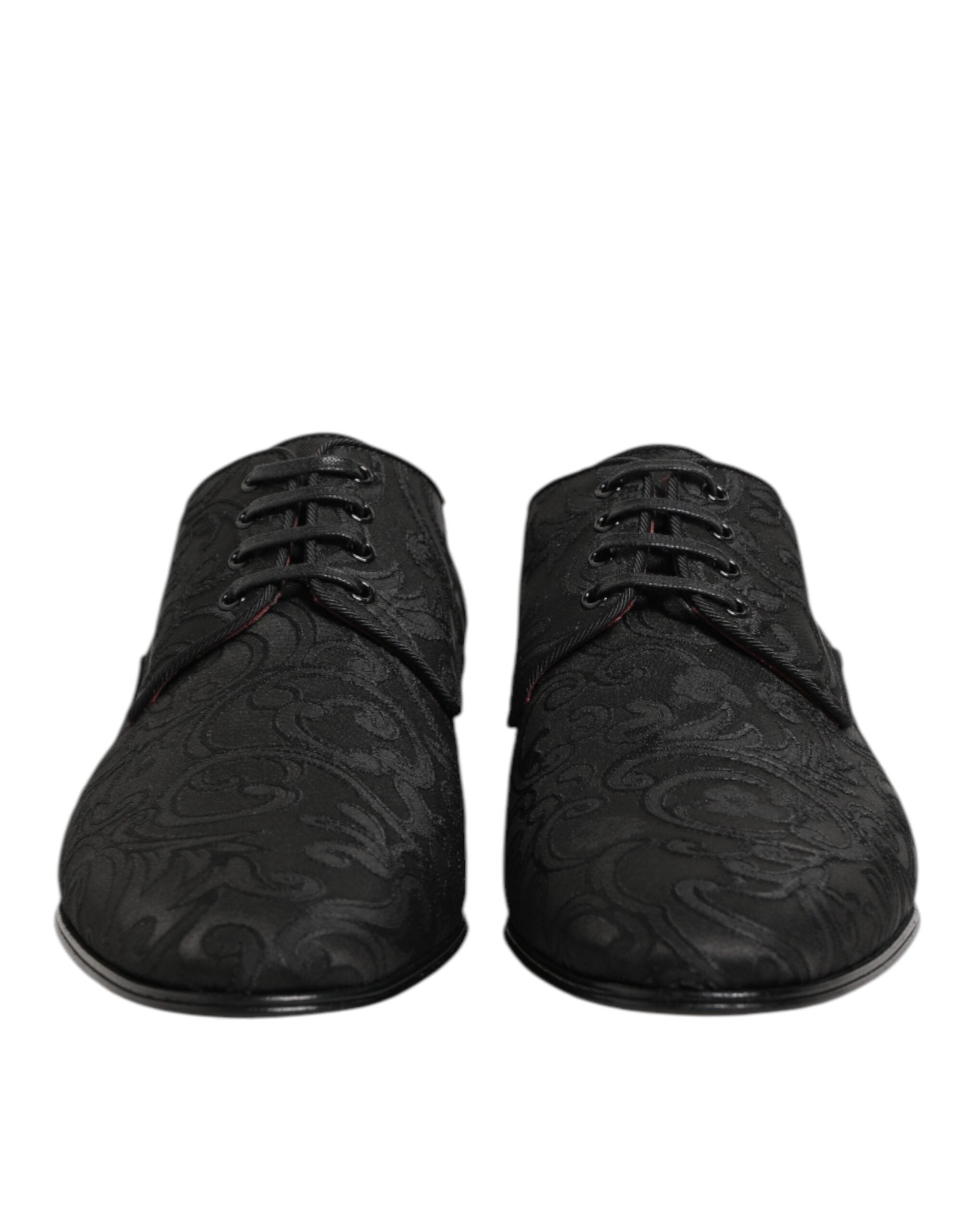 Chaussures Derby homme Dolce & Gabbana en brocart noir avec laçage élégant, style habillé et sophistiqué.