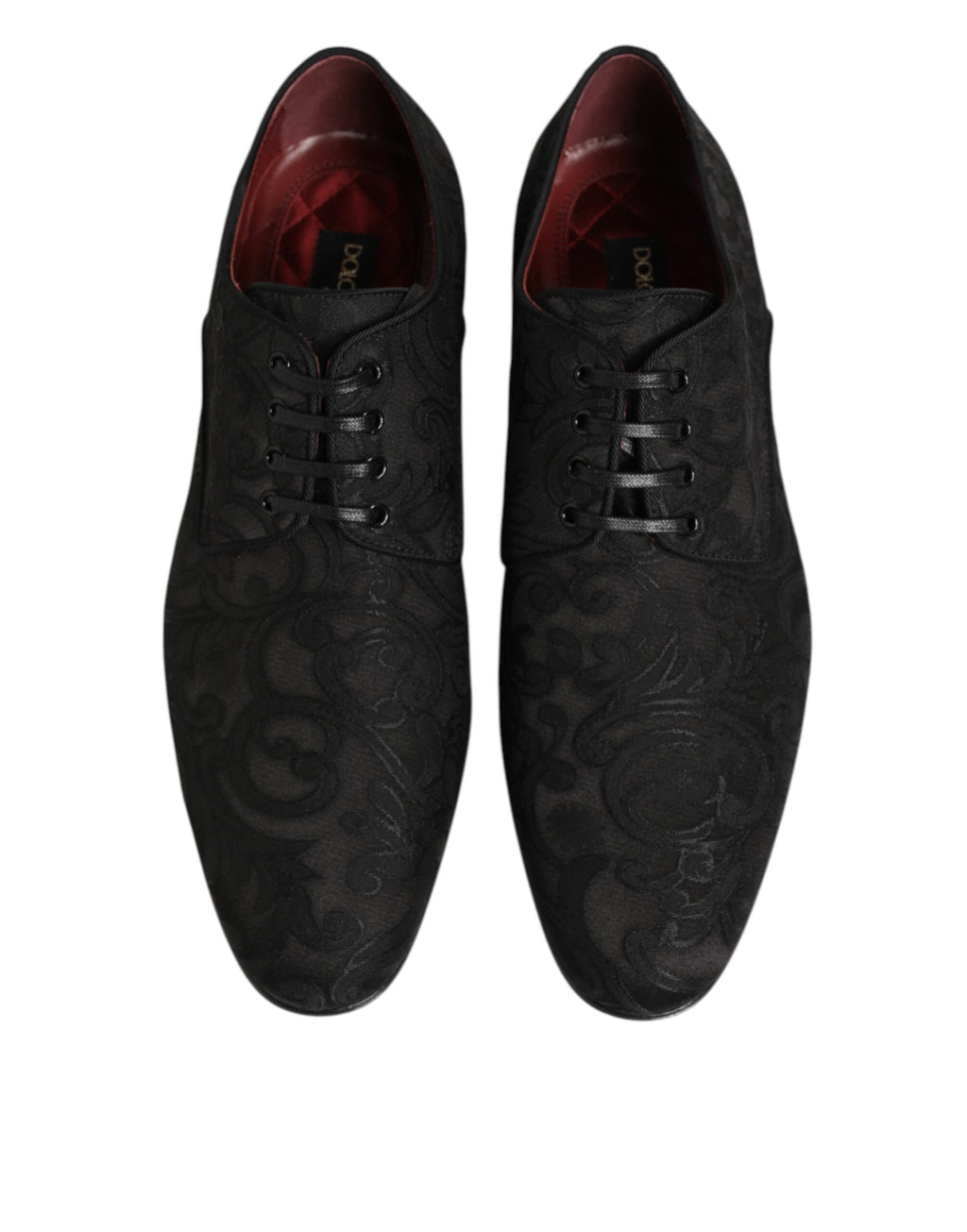 Chaussures Derby pour hommes Dolce & Gabbana en brocart noir avec laçage, élégantes et sophistiquées.