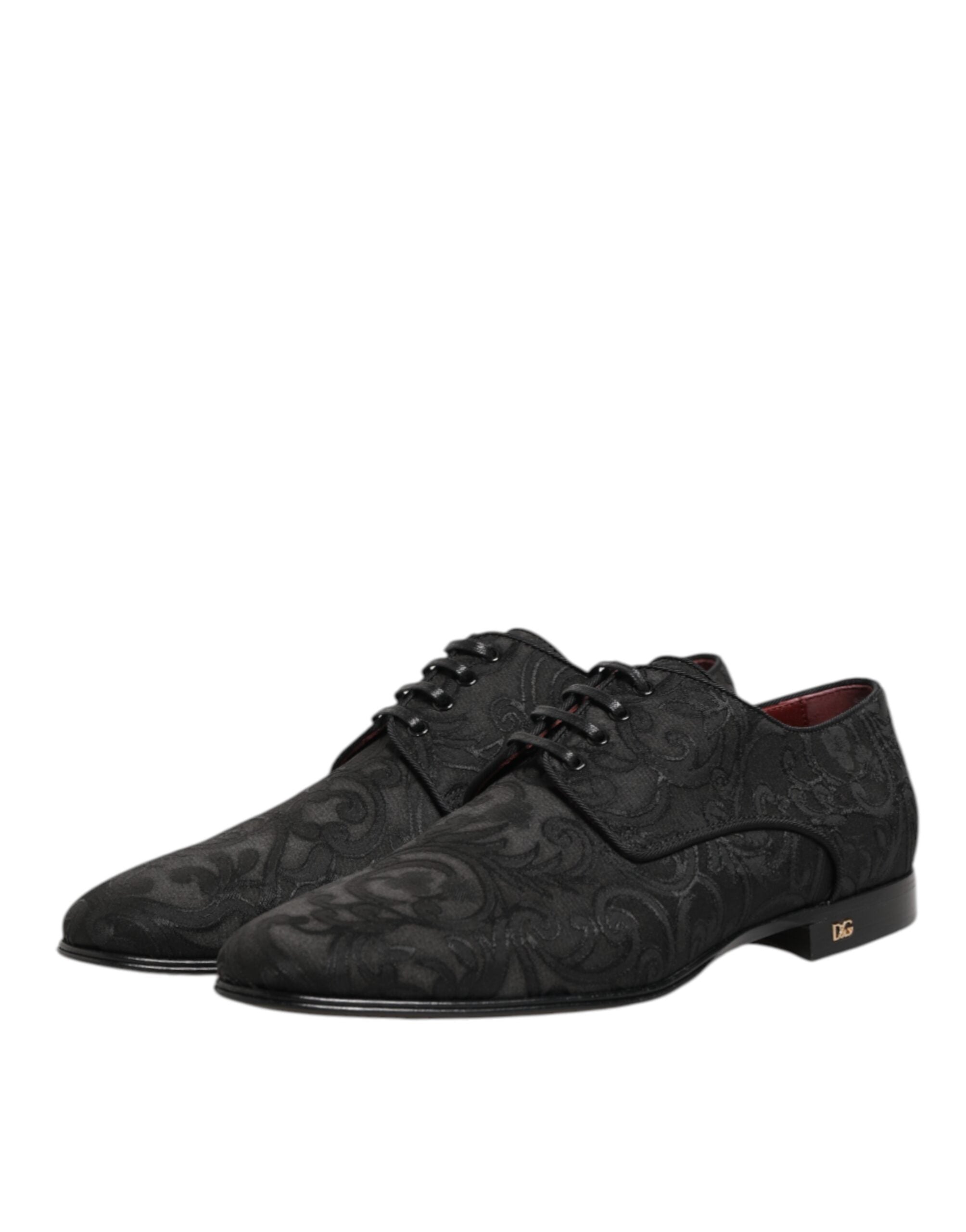 Chaussures Derby homme Dolce & Gabbana en brocart noir avec laçage, élégantes et sophistiquées.