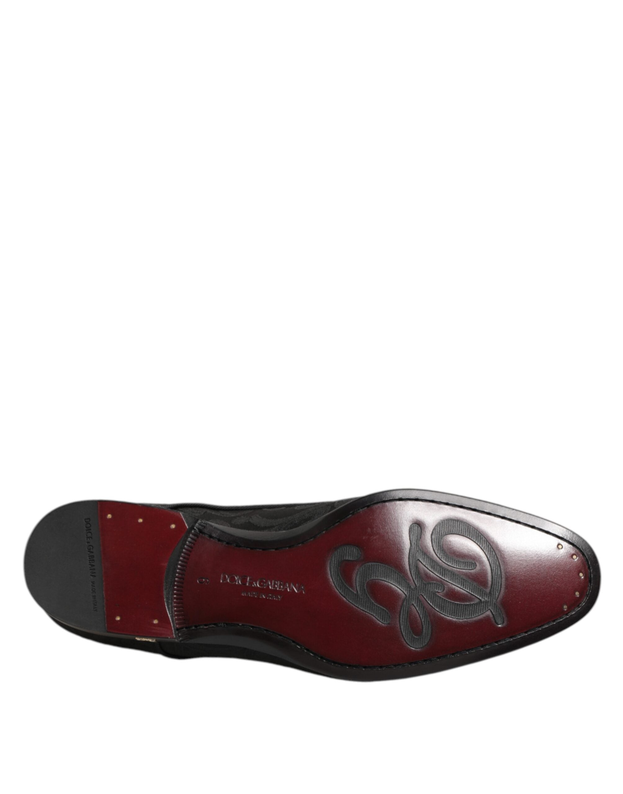 Chaussures Derby homme Dolce & Gabbana en brocart noir avec laçage, élégantes et sophistiquées pour dress code formel.