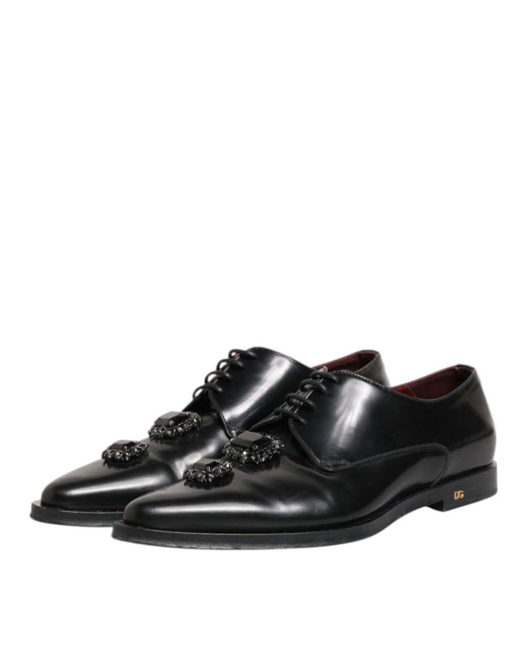 Chaussures Derby en cuir noir Dolce & Gabbana ornées de cristaux et bijoux, élégantes et sophistiquées.