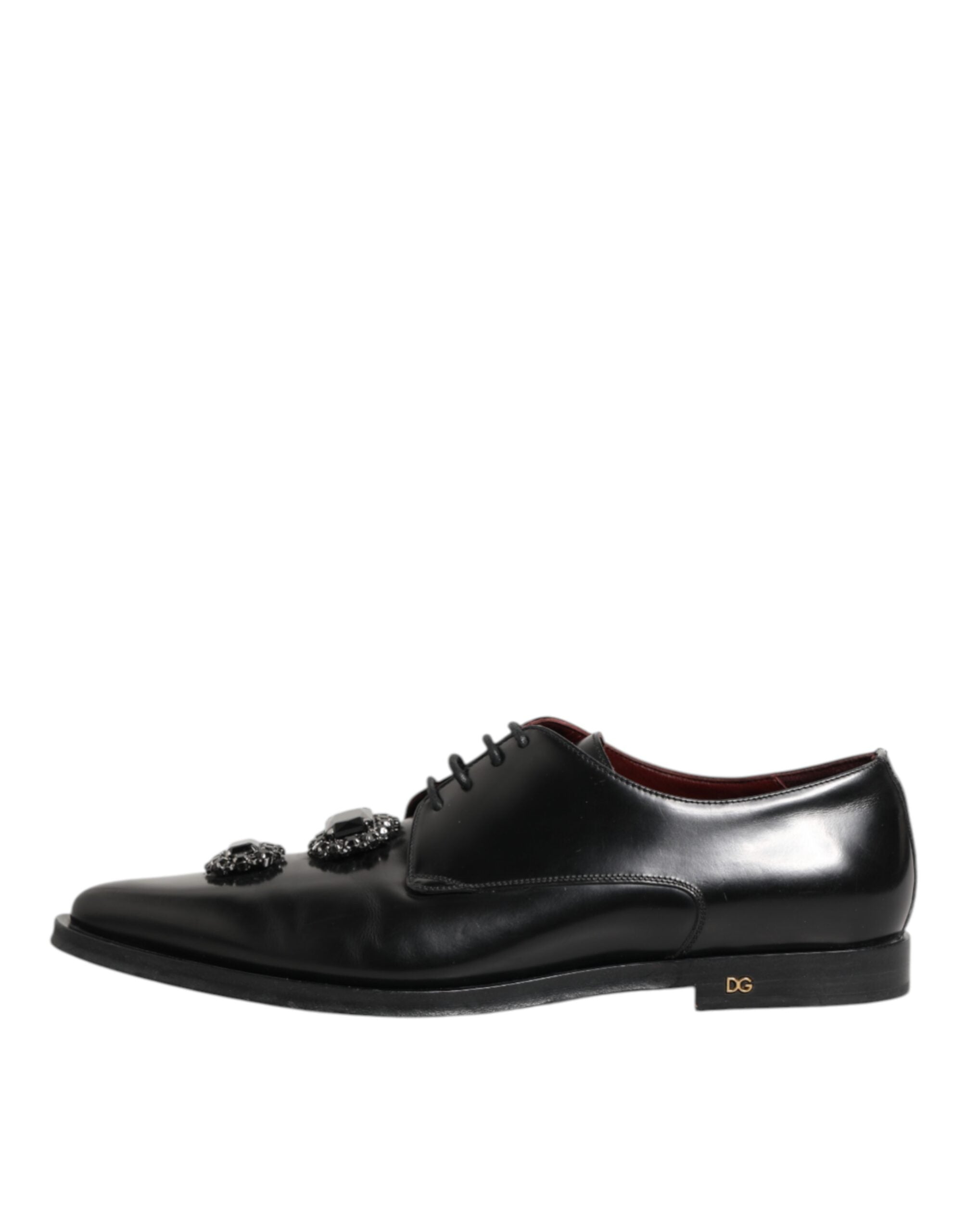 Chaussures derby en cuir noir Dolce & Gabbana ornées de bijoux et cristaux, élégantes et sophistiquées.