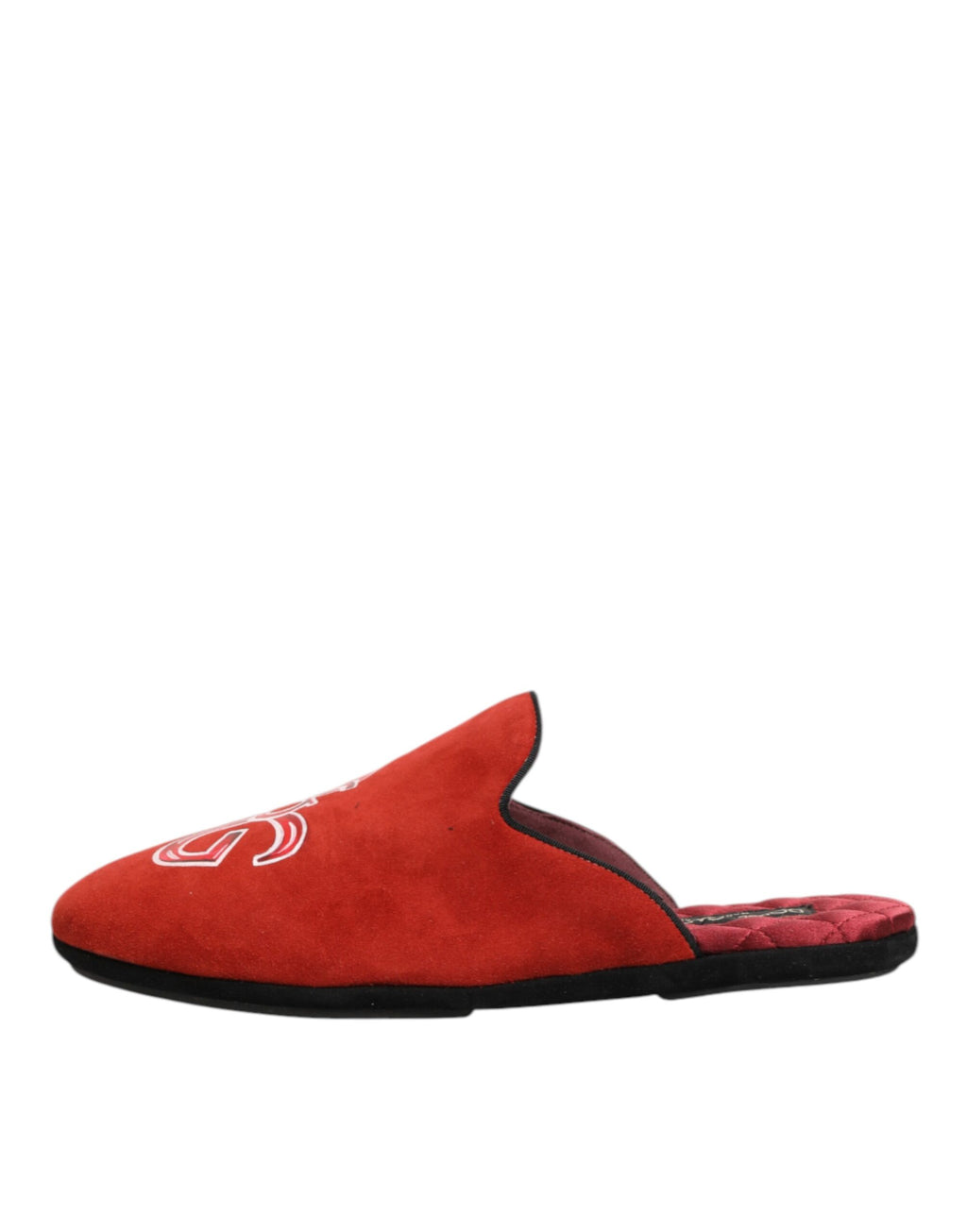Pantoufles masculines en daim rouge Dolce & Gabbana DG King, chaussures confortables pour la maison avec logo de la marque.