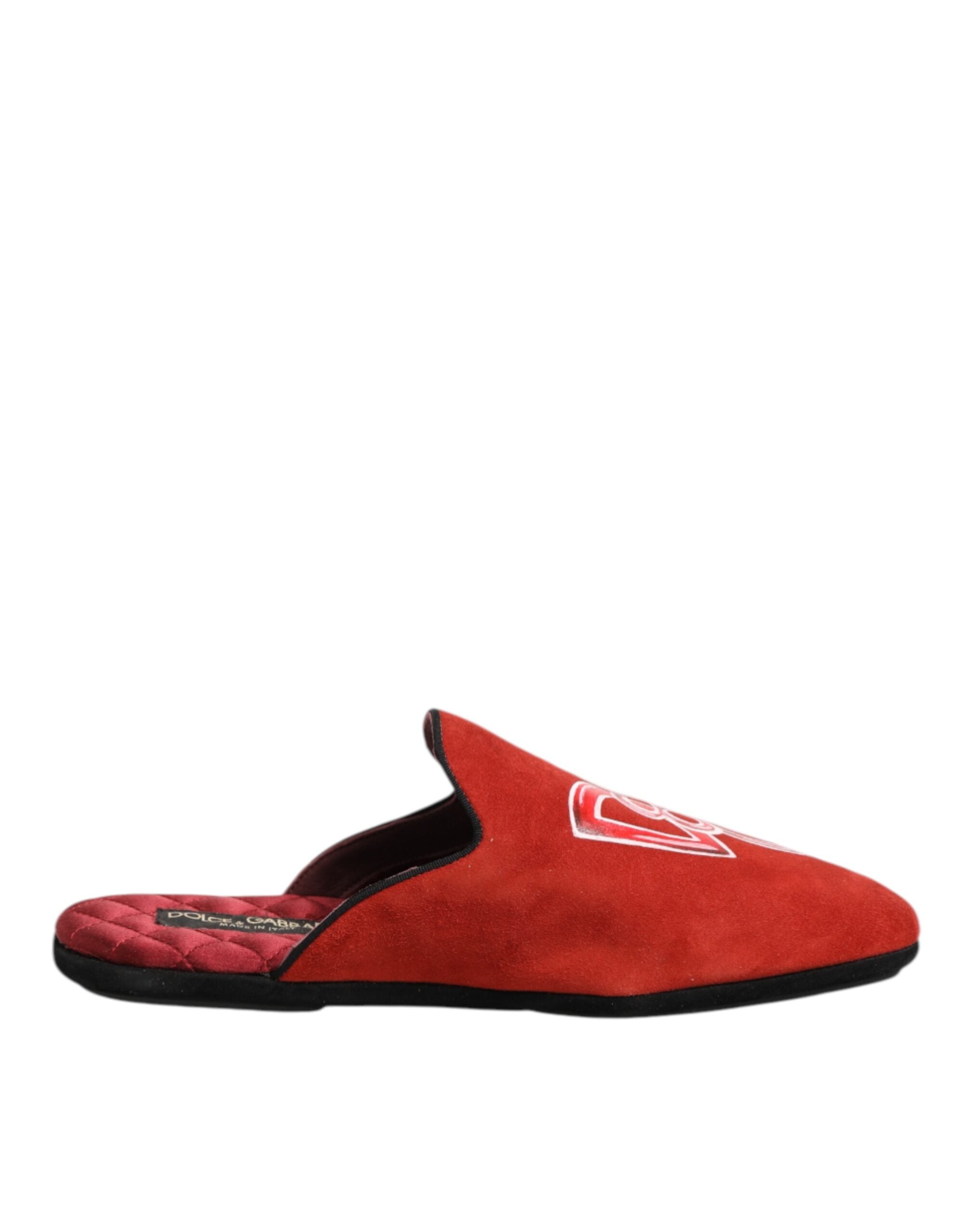 Chaussons pour homme Dolce & Gabbana en daim rouge DG King, chaussures de maison élégantes et confortables.