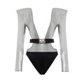 Maillot une pièce en viscose gris Dolce & Gabbana, design élégant avec détails sophistiqués.