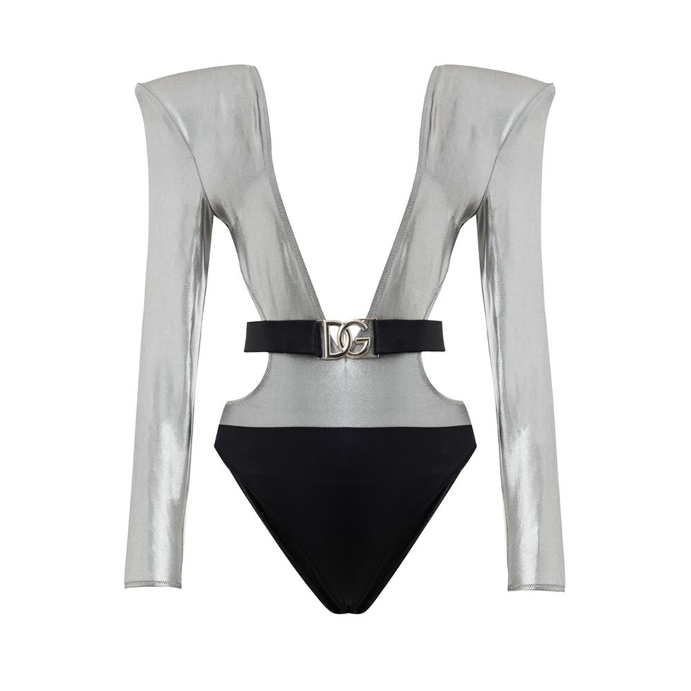 Maillot une pièce en viscose gris Dolce & Gabbana, design élégant avec détails sophistiqués.