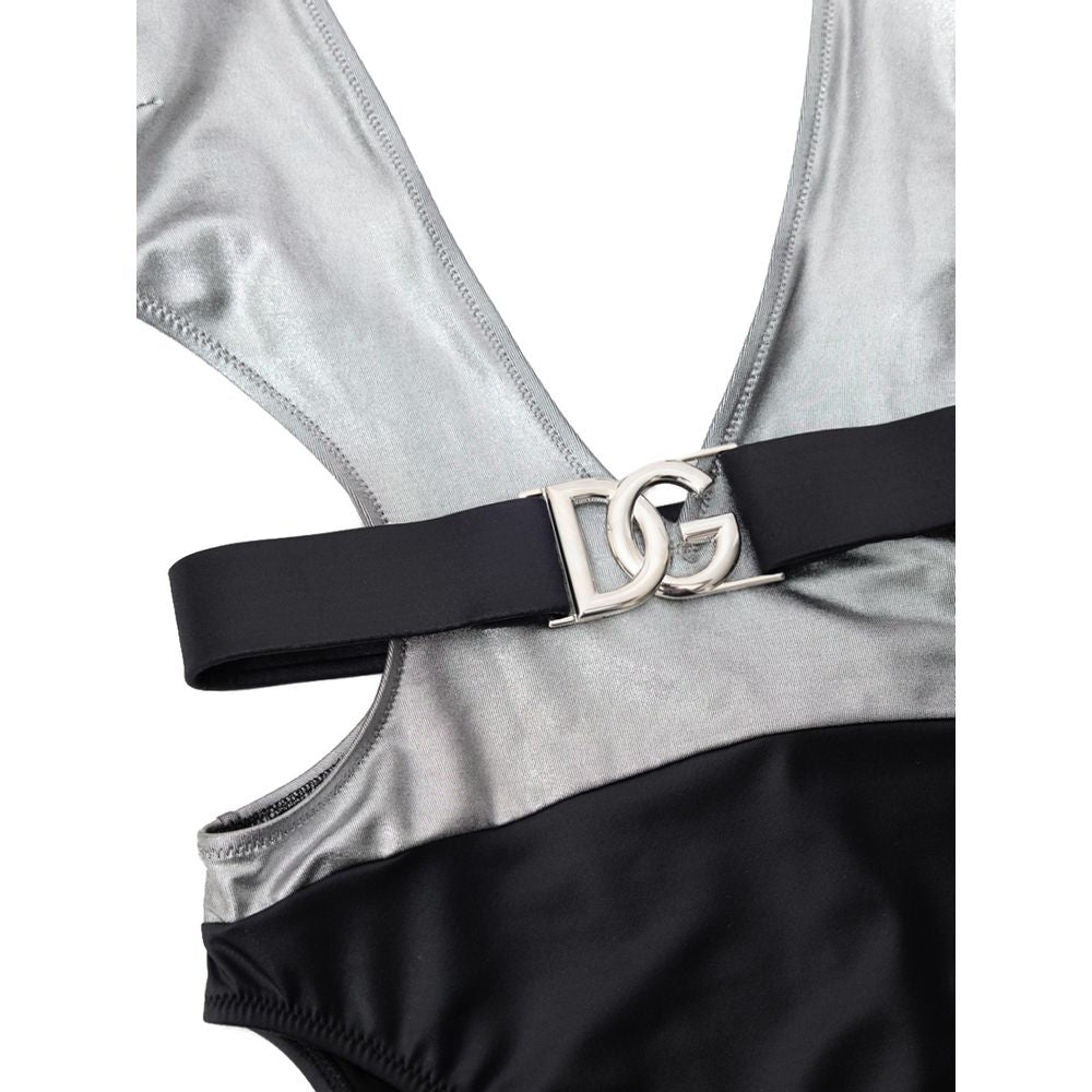 Maillot de bain une pièce gris en viscose de Dolce & Gabbana, élégant et confortable, avec détails sophistiqués.
