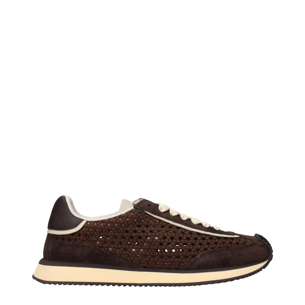 Chaussures basses en tissu marron de Dolce & Gabbana, sneakers décontractés pour homme, vue de face.