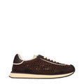 Chaussures basses en tissu marron de Dolce & Gabbana, sneakers décontractés pour homme, vue de face.
