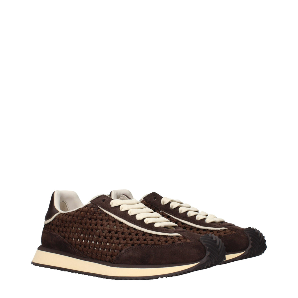 Chaussures basses en tissu marron de Dolce & Gabbana, sneakers décontractés pour hommes, vue de face.