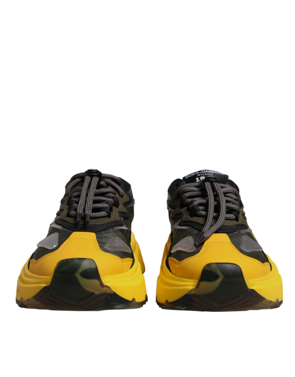 Chaussures basses Dolce & Gabbana Daymaster noires et jaunes, sneakers élégants en cuir avec logo sur le côté.