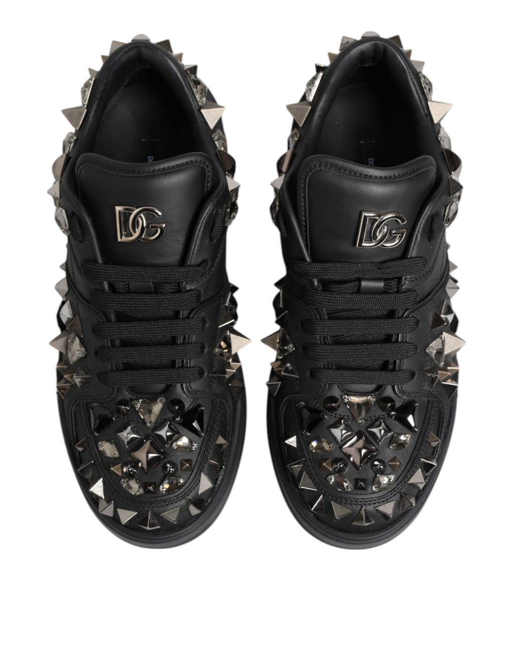 Chaussures sneakers noires pour homme Dolce & Gabbana Portofino à clous, style élégant et moderne.