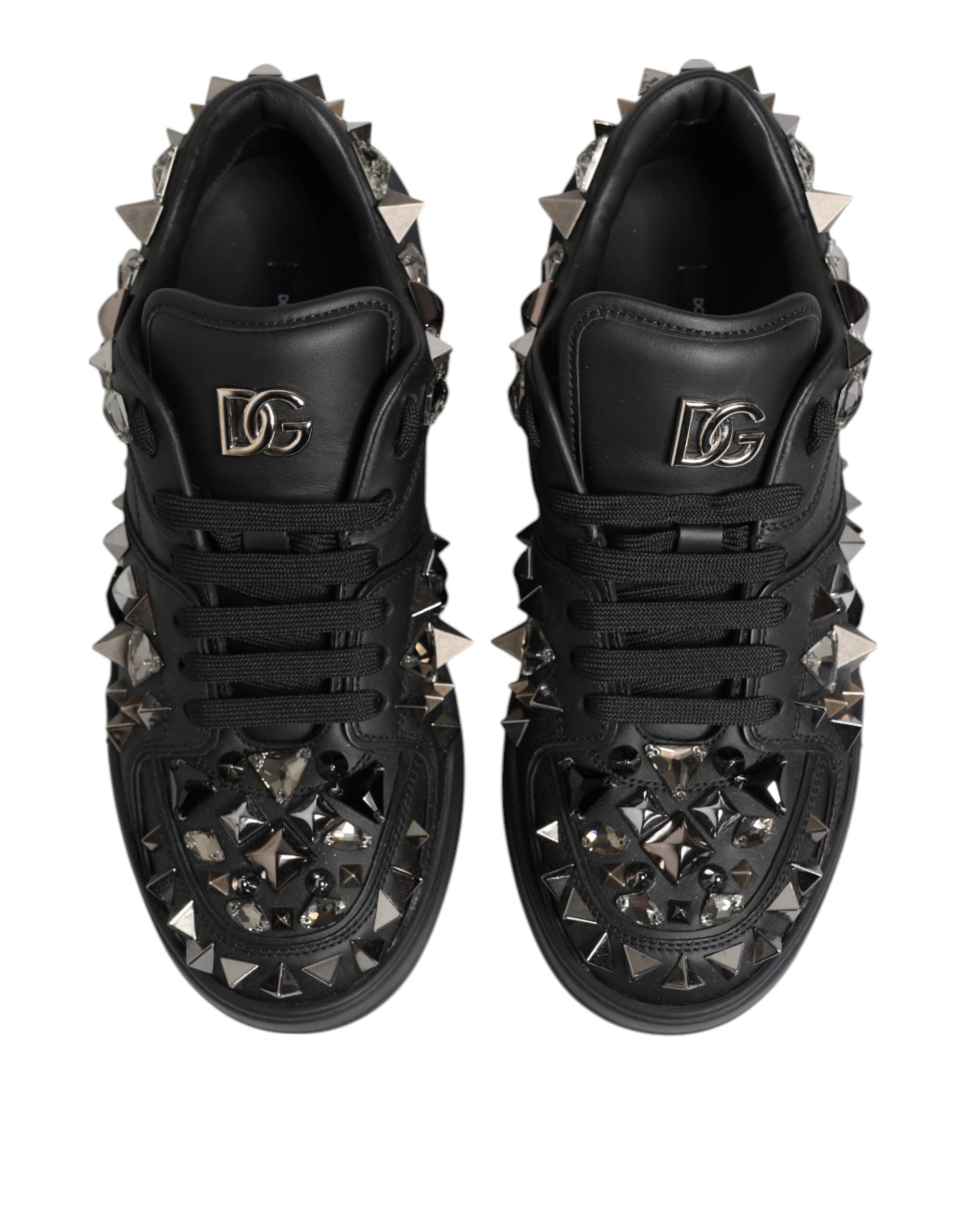 Chaussures sneakers noires pour homme Dolce & Gabbana Portofino à clous, style élégant et moderne.