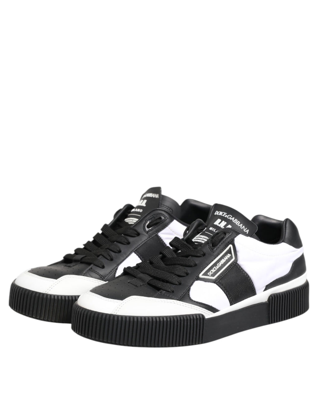 Chaussures sneakers basses Dolce & Gabbana Miami en cuir noir et blanc, style décontracté et tendance.