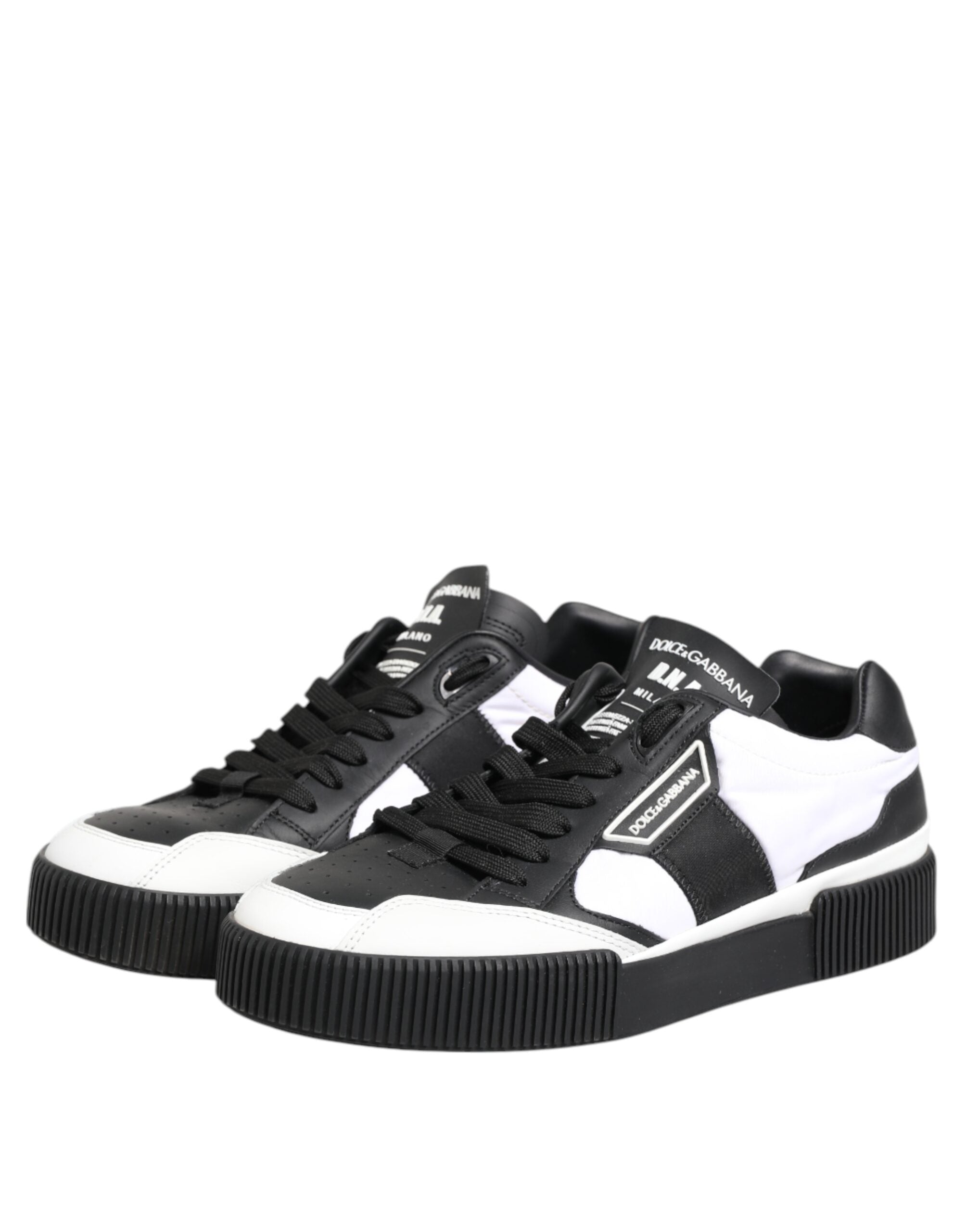 Chaussures sneakers basses Dolce & Gabbana Miami en cuir noir et blanc, style décontracté et tendance.