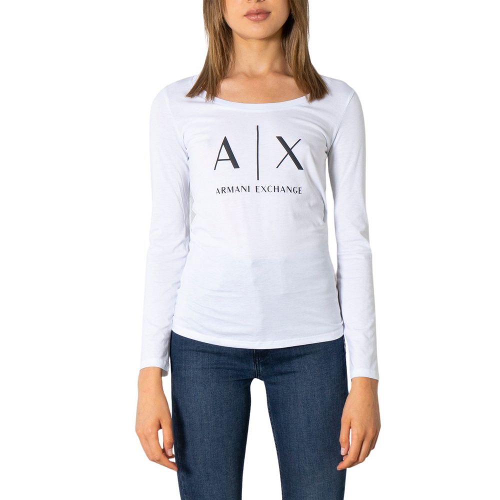 T-shirt à manches longues en coton blanc Armani Exchange, vue de face, décontracté et élégant.