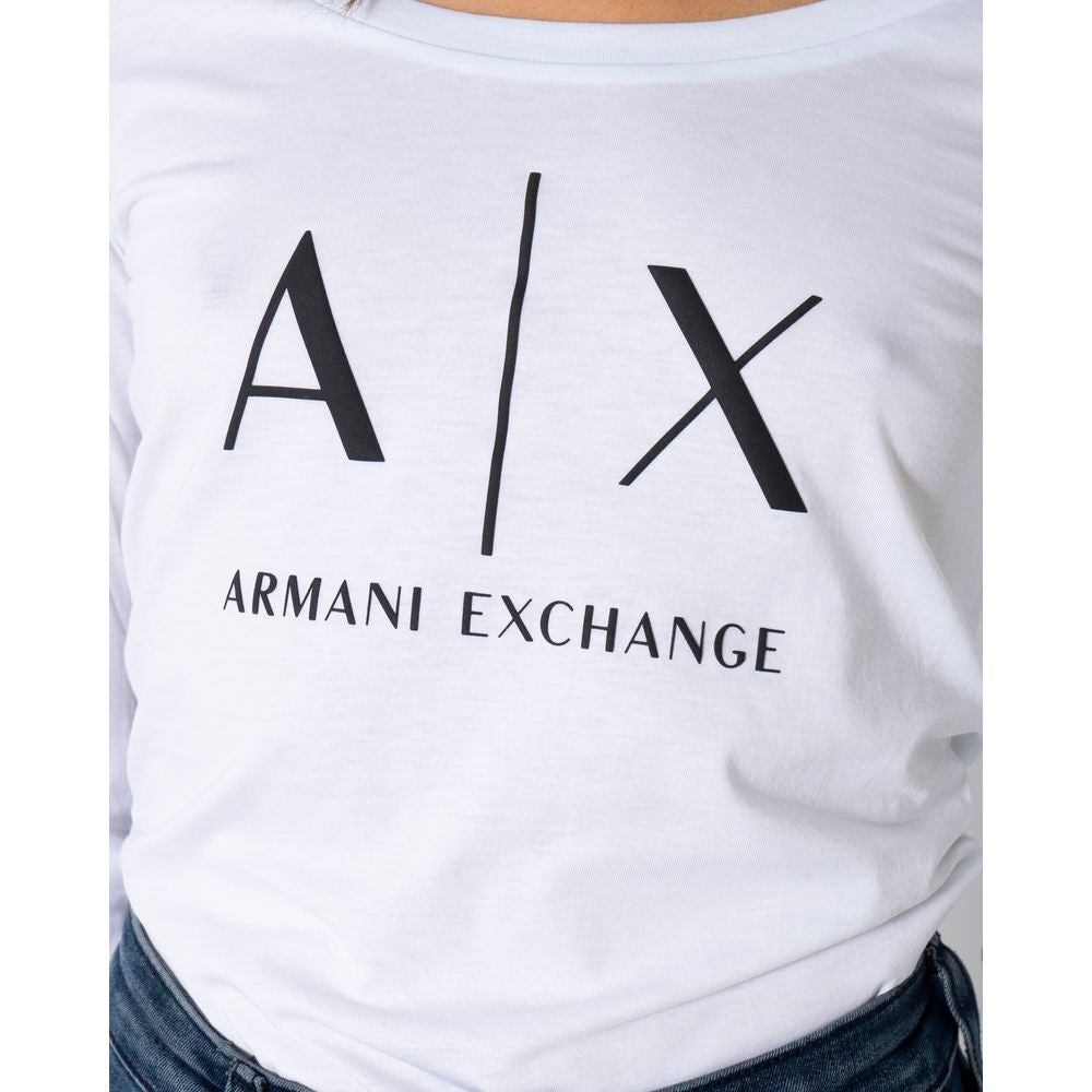 T-shirt à manches longues en coton blanc de la marque Armani Exchange, vue de face.
